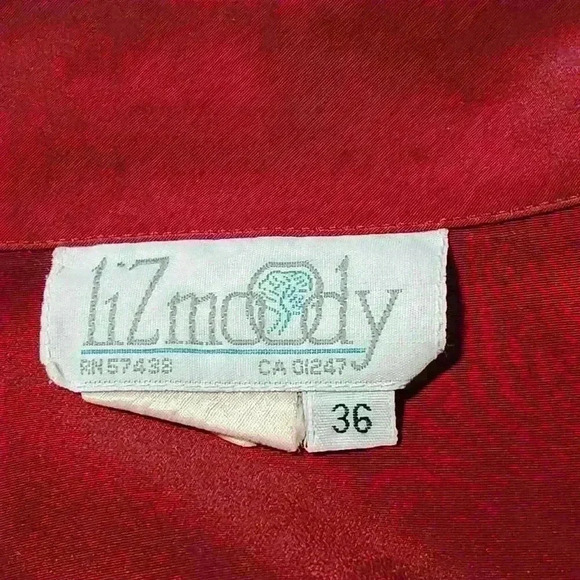 Vintage 90s Liz Moody silky red embroidered puffy long sleeve  button-up shirt - Picture 8 of 14